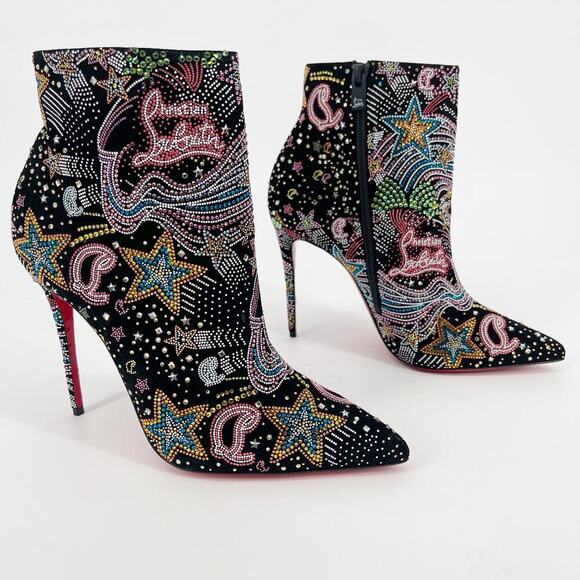 Christian Louboutin So Kate Starlight Strass Black Suede Crystal Booties EU 39 - Picture 1 of 13
